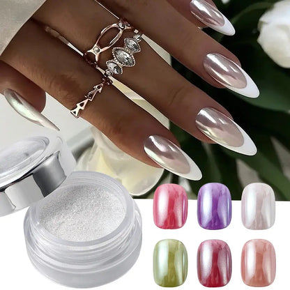 Pearl White Nails Glitter Dust Chrome Moonlight White Rubbing on Powder Silver Shell Mirror Pigment Nail Art Supplies Decoration Novara Shop
