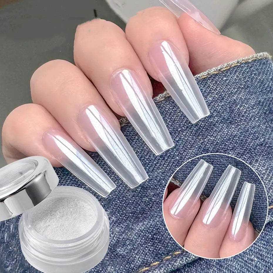 Pearl White Nails Glitter Dust Chrome Moonlight White Rubbing on Powder Silver Shell Mirror Pigment Nail Art Supplies Decoration Novara Shop