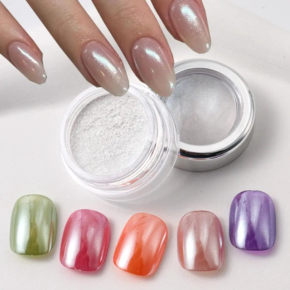 Pearl White Nails Glitter Dust Chrome Moonlight White Rubbing on Powder Silver Shell Mirror Pigment Nail Art Supplies Decoration Novara Shop