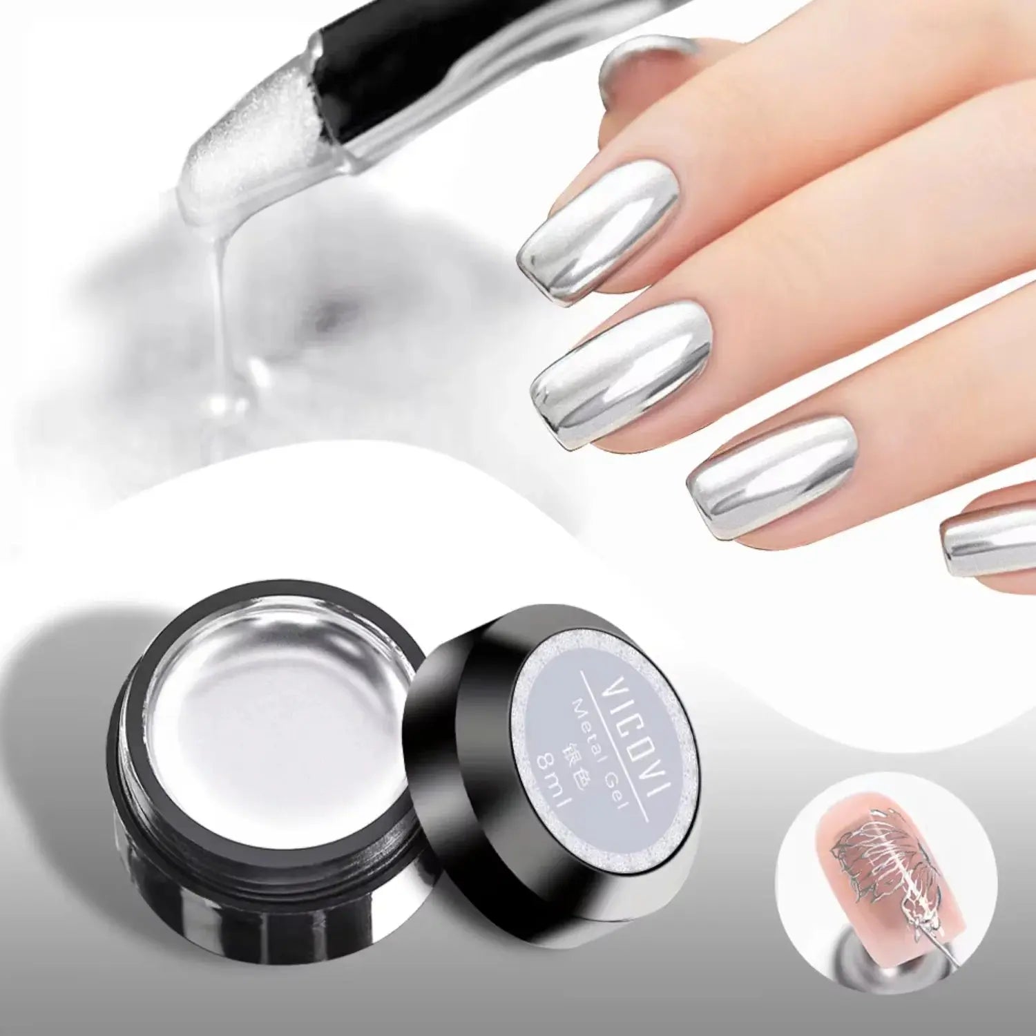 High Brightness Metal Mirror Nail  Glue Liquid Silver Flash Platinum Pull Wire Hook Edge Painted Gel For Manicure Supplies Novara Shop