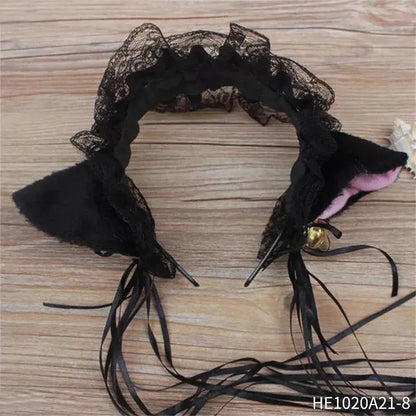 Womens Halloween Maid Lace Cat Ear Headband Hair Accessories Cat Ear Headband Long Tassel Japanese Animation Cosplay Accessories Novara Shop