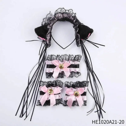 Womens Halloween Maid Lace Cat Ear Headband Hair Accessories Cat Ear Headband Long Tassel Japanese Animation Cosplay Accessories Novara Shop