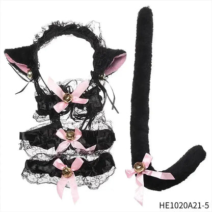 Womens Halloween Maid Lace Cat Ear Headband Hair Accessories Cat Ear Headband Long Tassel Japanese Animation Cosplay Accessories Novara Shop