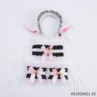 Womens Halloween Maid Lace Cat Ear Headband Hair Accessories Cat Ear Headband Long Tassel Japanese Animation Cosplay Accessories Novara Shop