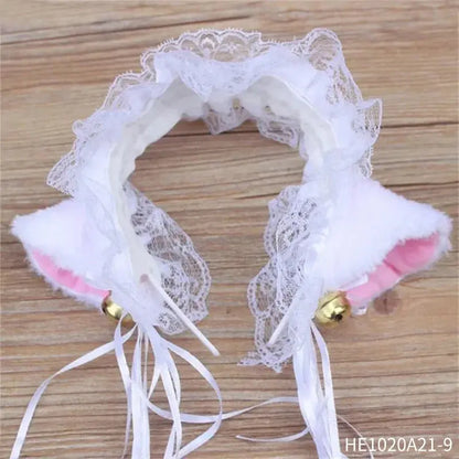 Womens Halloween Maid Lace Cat Ear Headband Hair Accessories Cat Ear Headband Long Tassel Japanese Animation Cosplay Accessories Novara Shop