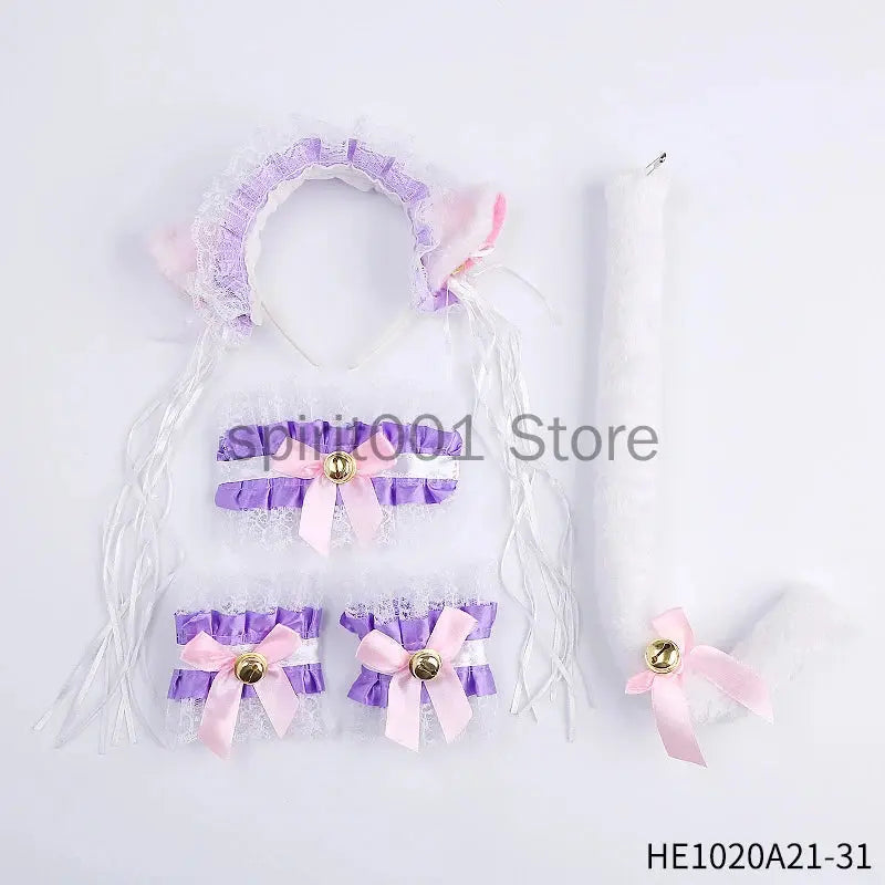 Womens Halloween Maid Lace Cat Ear Headband Hair Accessories Cat Ear Headband Long Tassel Japanese Animation Cosplay Accessories Novara Shop