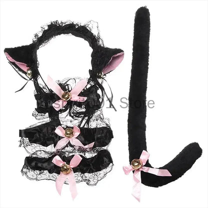 Womens Halloween Maid Lace Cat Ear Headband Hair Accessories Cat Ear Headband Long Tassel Japanese Animation Cosplay Accessories Novara Shop