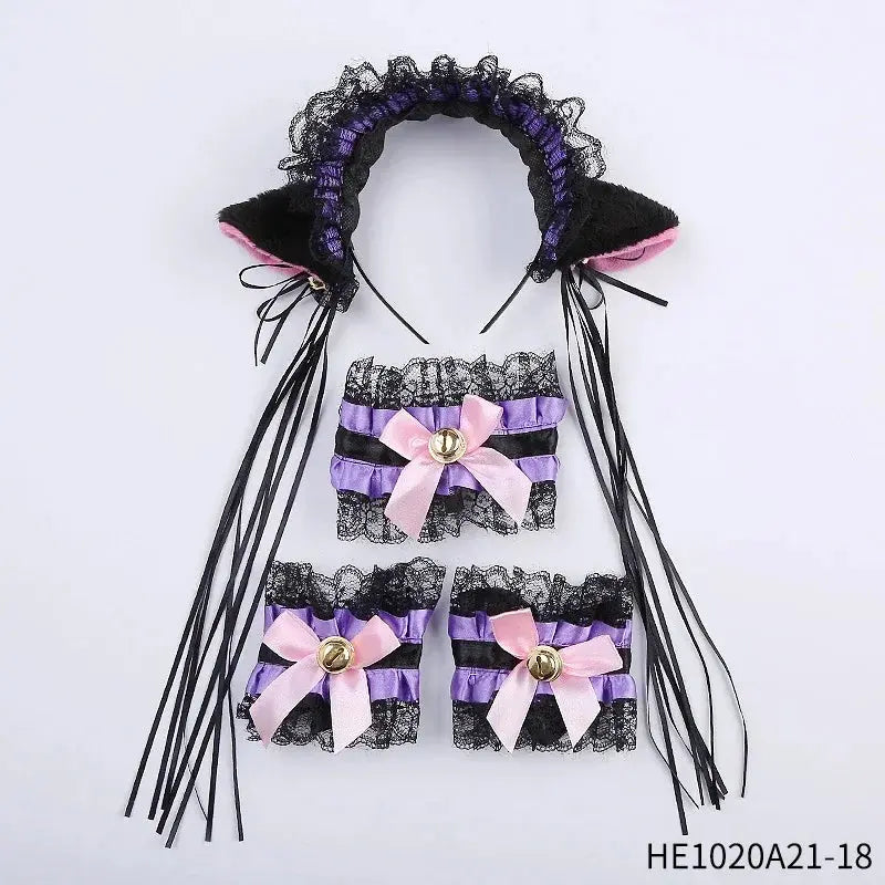 Womens Halloween Maid Lace Cat Ear Headband Hair Accessories Cat Ear Headband Long Tassel Japanese Animation Cosplay Accessories Novara Shop