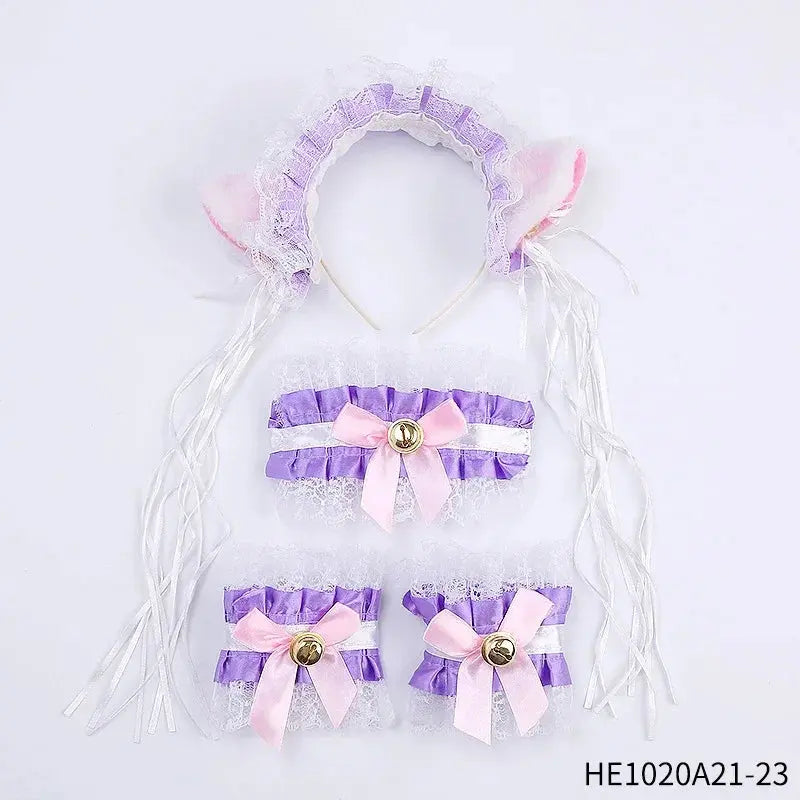 Womens Halloween Maid Lace Cat Ear Headband Hair Accessories Cat Ear Headband Long Tassel Japanese Animation Cosplay Accessories Novara Shop