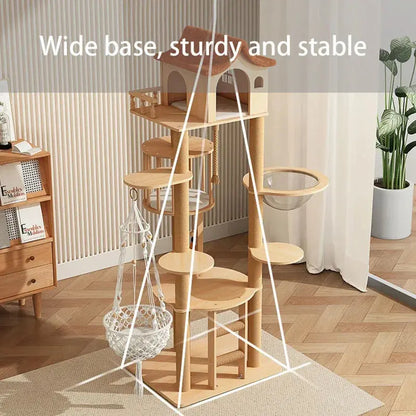 Large Cat Tower Pet Lair Solid Wood Sisal High Climbing Scratchers Spacecraft Cat Training Supplies Accessories Cats&