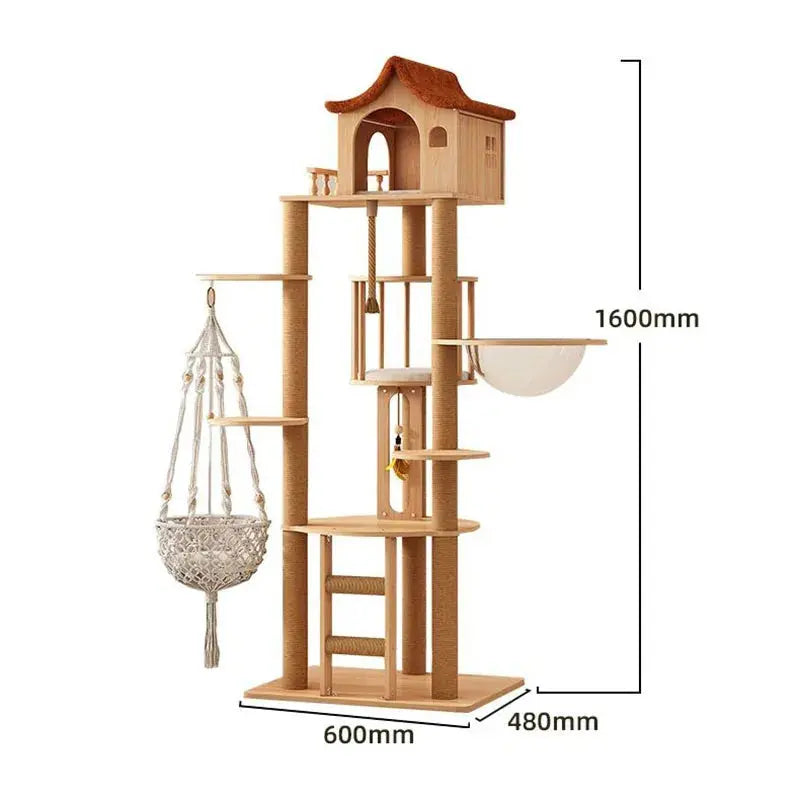 Large Cat Tower Pet Lair Solid Wood Sisal High Climbing Scratchers Spacecraft Cat Training Supplies Accessories Cats&