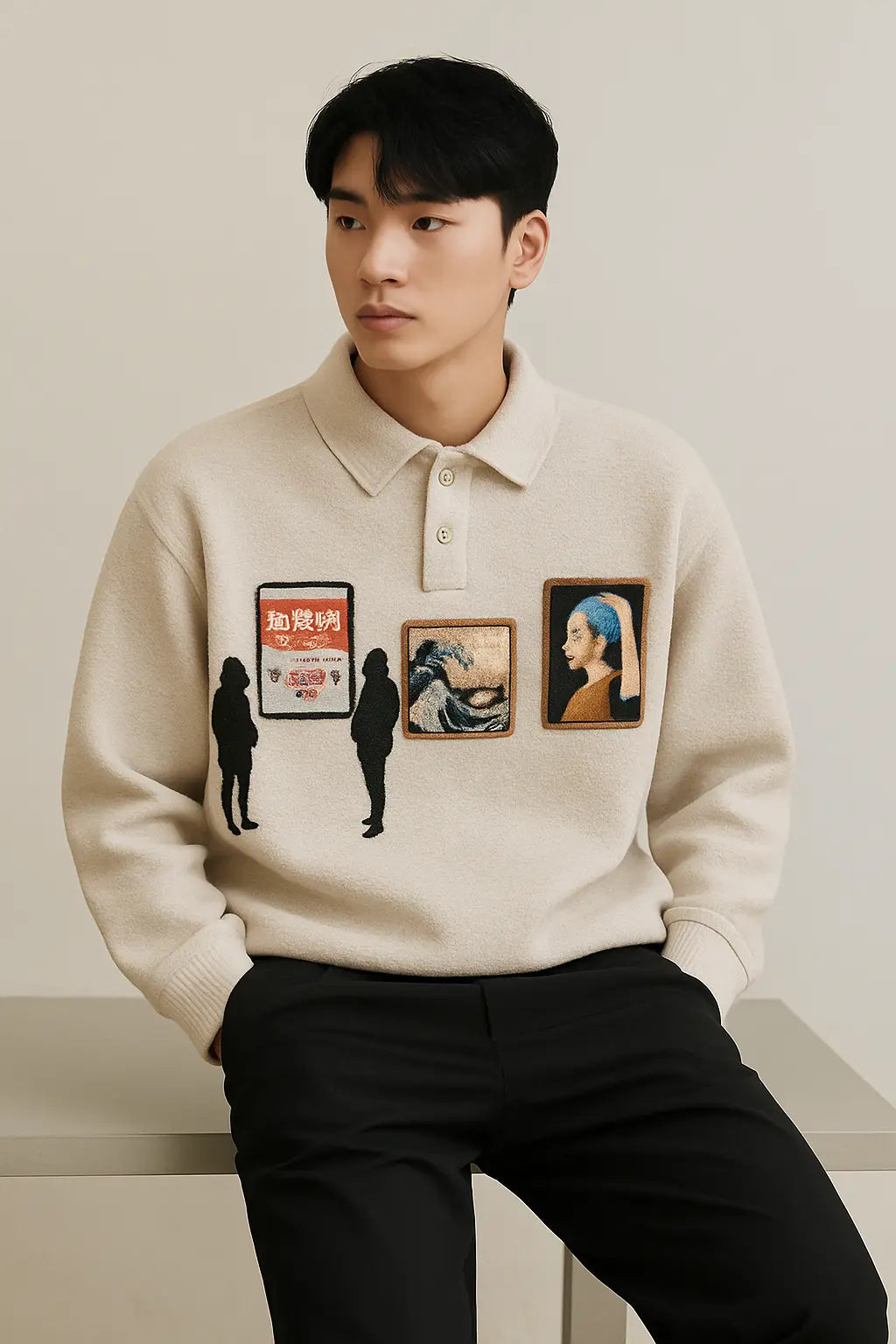 Mens High Quality Knitted Gallery Sweater Loose Long Sleeve Pa