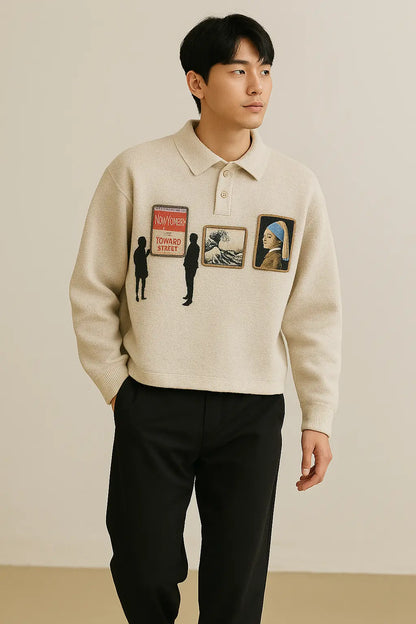 Mens High Quality Knitted Gallery Sweater Loose Long Sleeve Pa