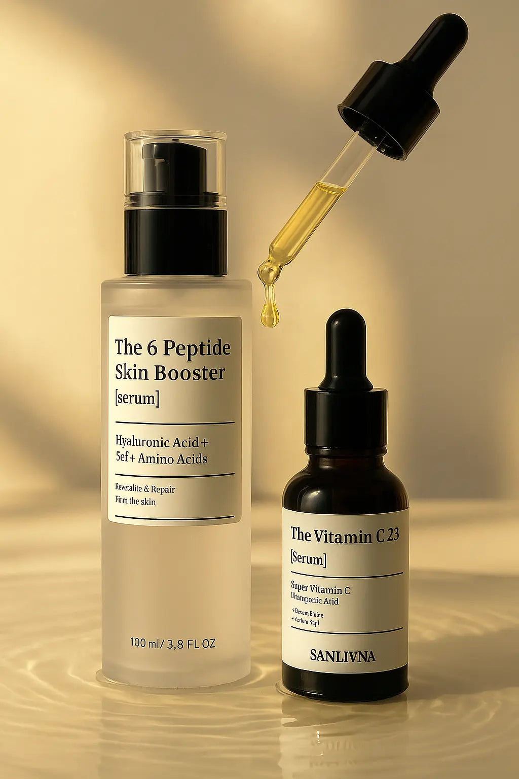 Sanlivna Korean Skincare 6 Peptide + 23% VC Duo - Firming &amp; Revitalizing Serum Set Novara Shop