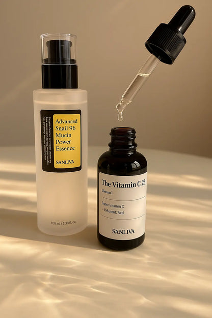 Sanlivna Korean Skincare Snail 96% + VC 23% Duo - Brightening Serum &amp; Essence for Dull Skin Novara Shop