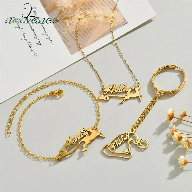 Nextvance Custom Name Necklace Bracelet Keychain Elk Santa Hat Style For Women Men Stainless Steel Jewelry Set Christmas Gifts Novara Shop
