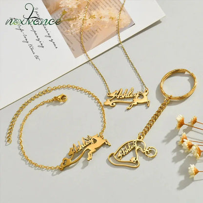 Nextvance Custom Name Necklace Bracelet Keychain Elk Santa Hat Style For Women Men Stainless Steel Jewelry Set Christmas Gifts Novara Shop