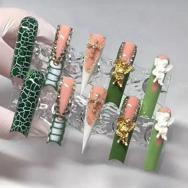 10PCS Handmade 10CM Long Square Press On Nails Bling Rhinestones Acrylic False Nail Stickers Fake Nail With Glue Nail Supplies Novara Shop