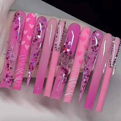 10PCS Handmade 10CM Long Square Press On Nails Bling Rhinestones Acrylic False Nail Stickers Fake Nail With Glue Nail Supplies Novara Shop