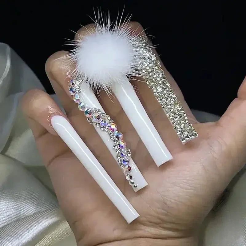 10PCS Handmade 10CM Long Square Press On Nails Bling Rhinestones Acrylic False Nail Stickers Fake Nail With Glue Nail Supplies Novara Shop
