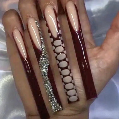 10PCS Handmade 10CM Long Square Press On Nails Bling Rhinestones Acrylic False Nail Stickers Fake Nail With Glue Nail Supplies Novara Shop