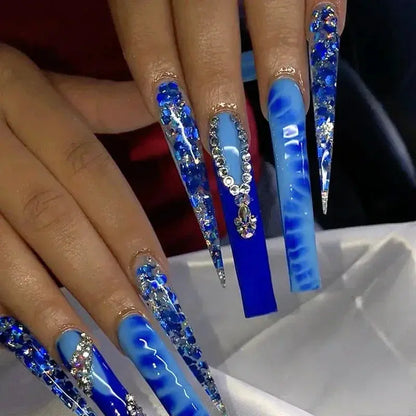 10PCS Handmade 10CM Long Square Press On Nails Bling Rhinestones Acrylic False Nail Stickers Fake Nail With Glue Nail Supplies Novara Shop
