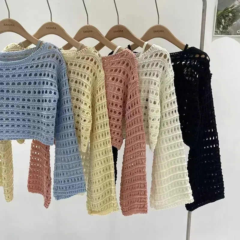 Long Sleeve Crochet Top | Knit Cover up | Novara Shop