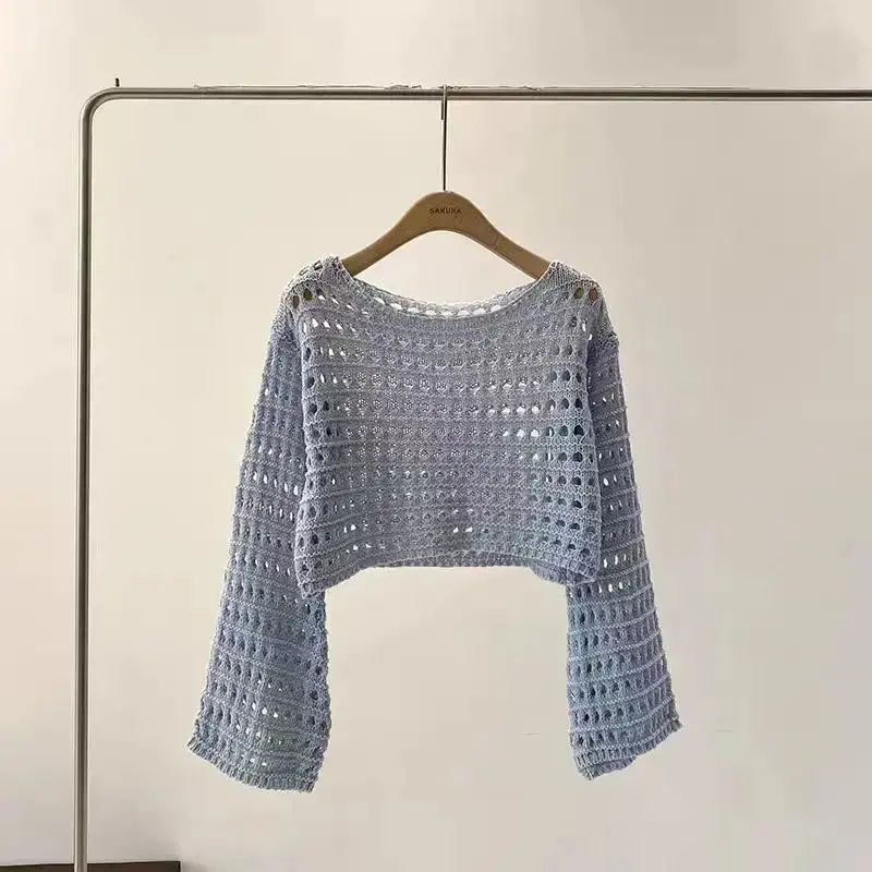 Long Sleeve Crochet Top | Knit Cover up | Novara Shop