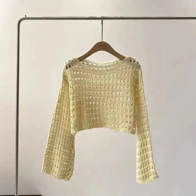 Long Sleeve Crochet Top | Knit Cover Up | Novara Shop