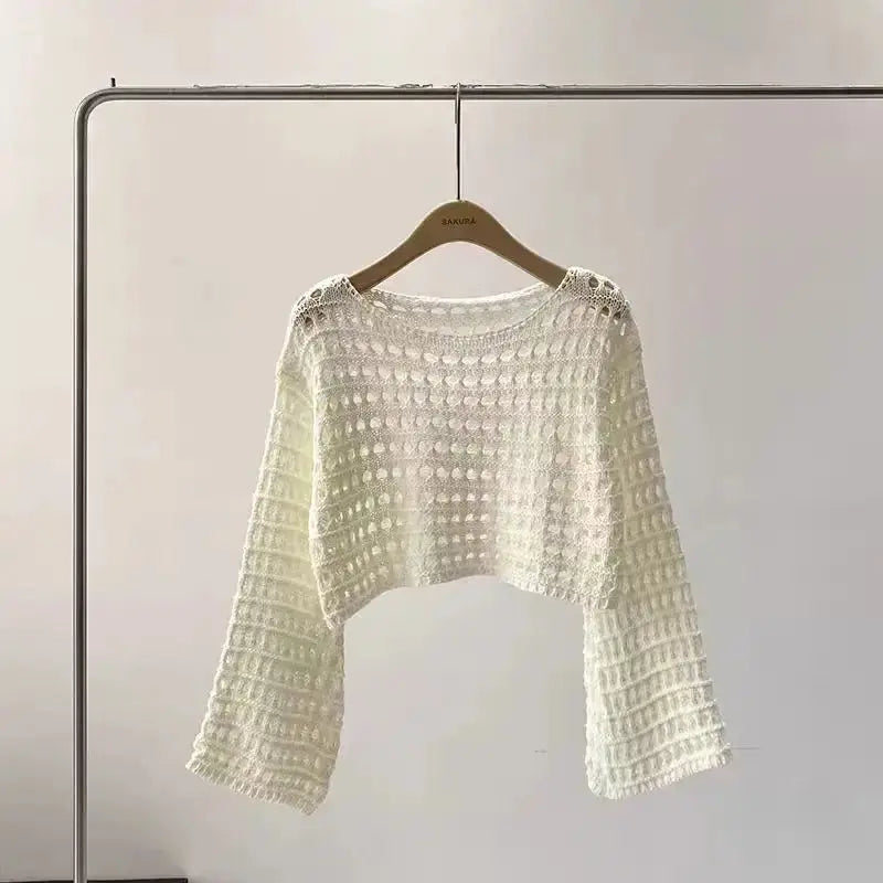 Long Sleeve Crochet Top | Knit Cover Up | Novara Shop