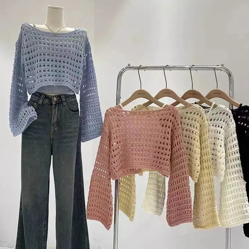 Long Sleeve Crochet Top | Knit Cover Up | Novara Shop