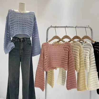 Long Sleeve Crochet Top | Knit Cover Up | Novara Shop