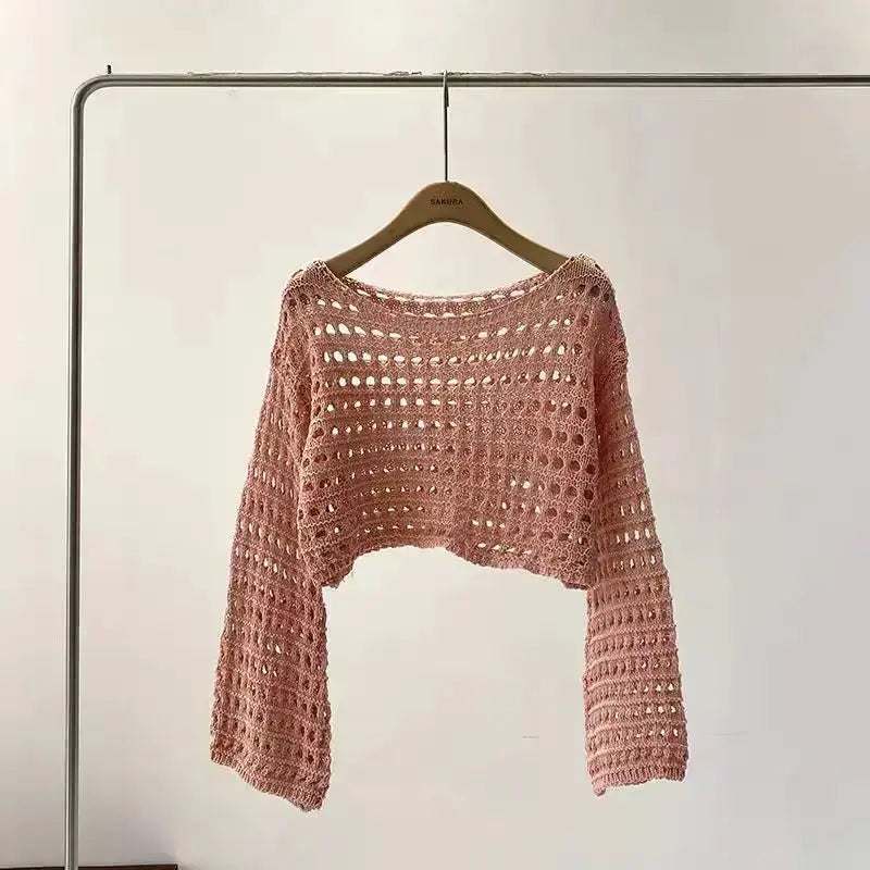 Long Sleeve Crochet Top | Knit Cover Up | Novara Shop