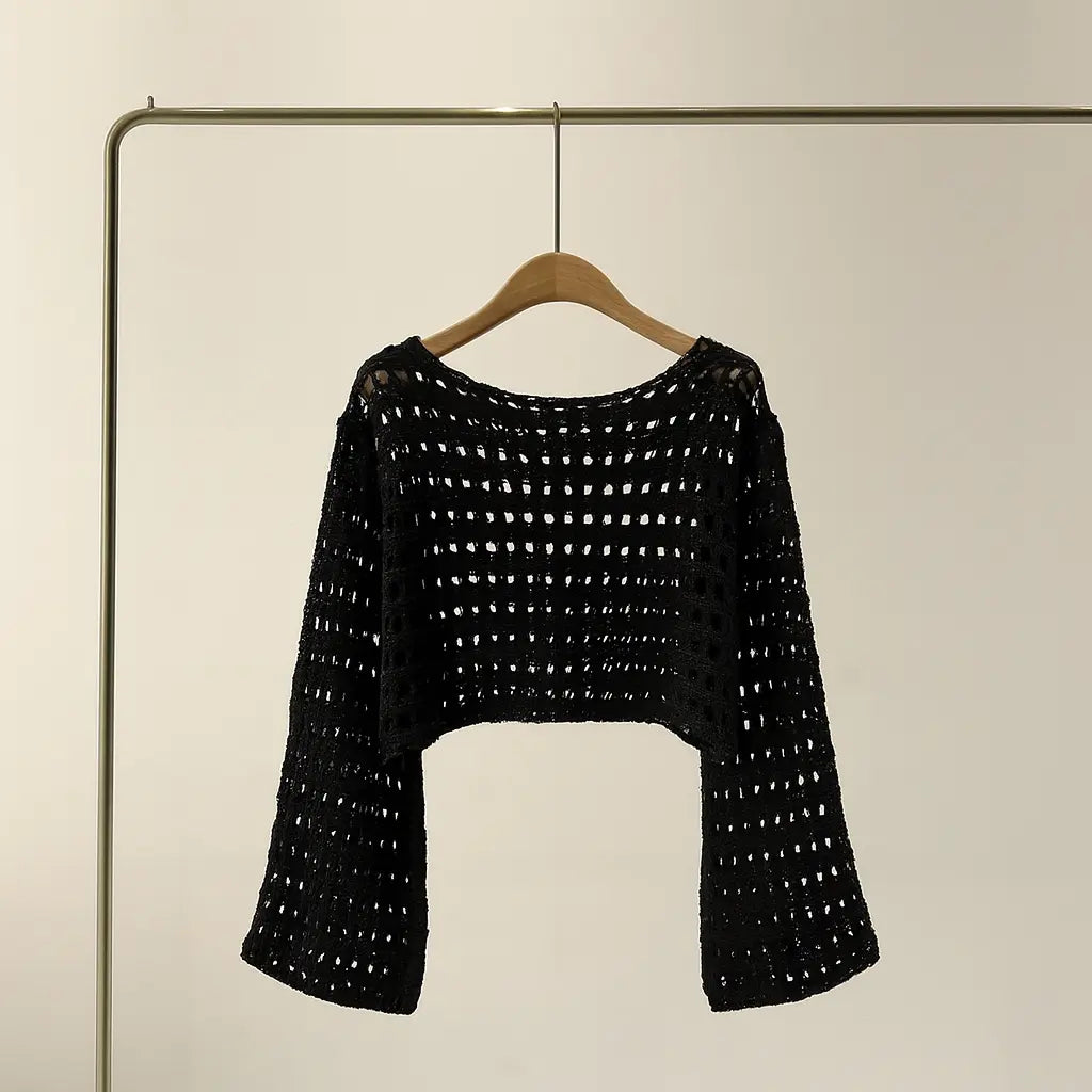 Long Sleeve Crochet Top | Knit Cover Up | Novara Shop
