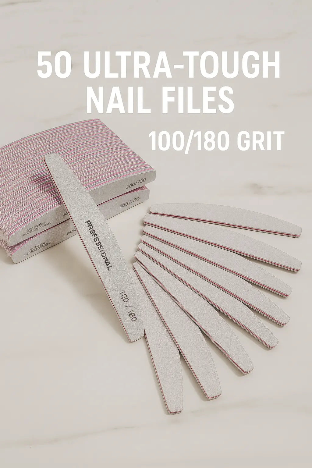 50/25 Pcs/Pack Professional Washable Nail Files 100 To 180 Half Moon Strong Sandpaper Durable File Nails Tools Manicure Supplies - Novarashop
