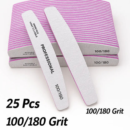 50/25 Pcs/Pack Professional Washable Nail Files 100 To 180 Half Moon Strong Sandpaper Durable File Nails Tools Manicure Supplies - Novarashop