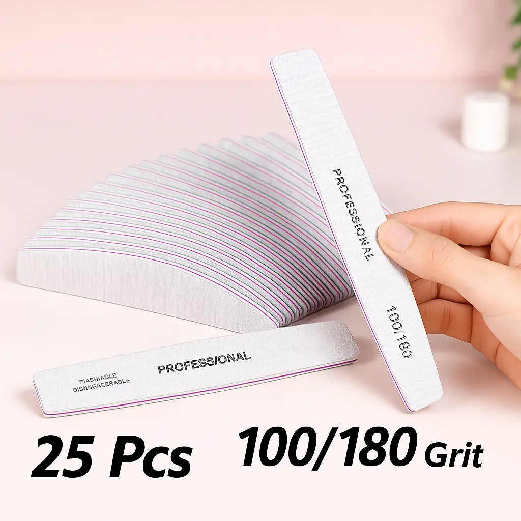 50/25 Pcs/Pack Professional Washable Nail Files 100 To 180 Half Moon Strong Sandpaper Durable File Nails Tools Manicure Supplies - Novarashop