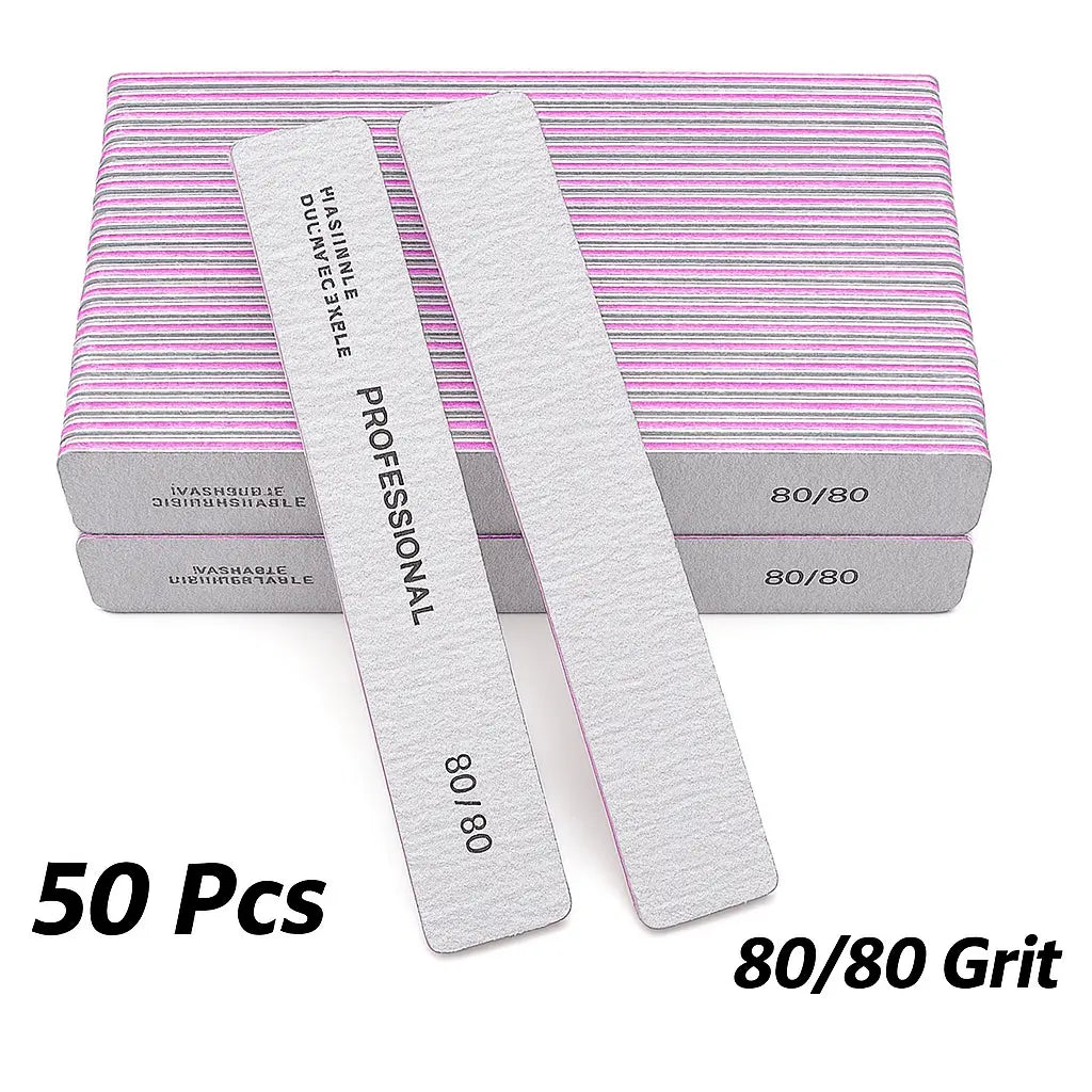 50/25 Pcs/Pack Professional Washable Nail Files 100 To 180 Half Moon Strong Sandpaper Durable File Nails Tools Manicure Supplies - Novarashop
