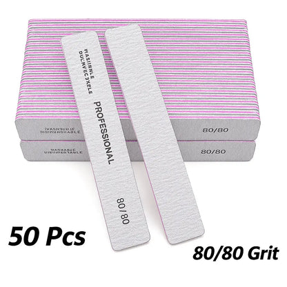 50/25 Pcs/Pack Professional Washable Nail Files 100 To 180 Half Moon Strong Sandpaper Durable File Nails Tools Manicure Supplies - Novarashop