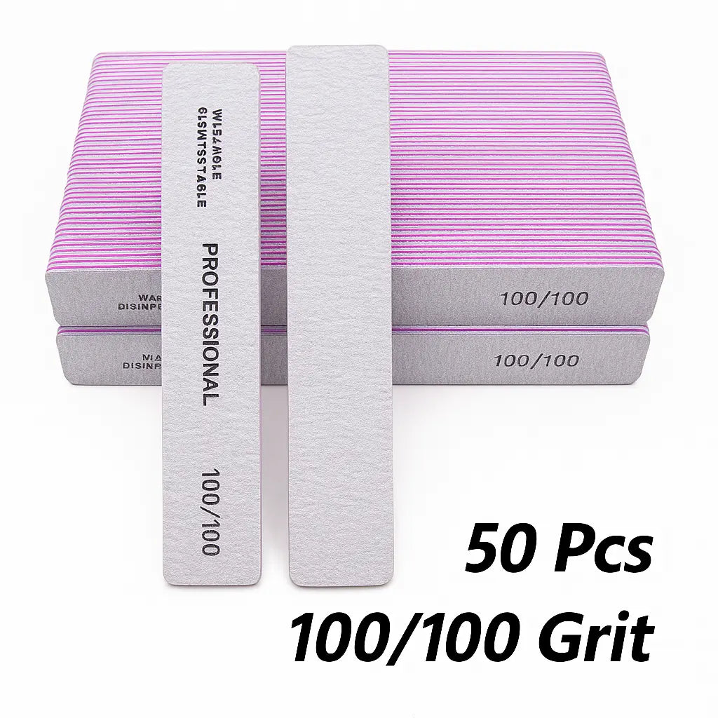 50/25 Pcs/Pack Professional Washable Nail Files 100 To 180 Half Moon Strong Sandpaper Durable File Nails Tools Manicure Supplies - Novarashop
