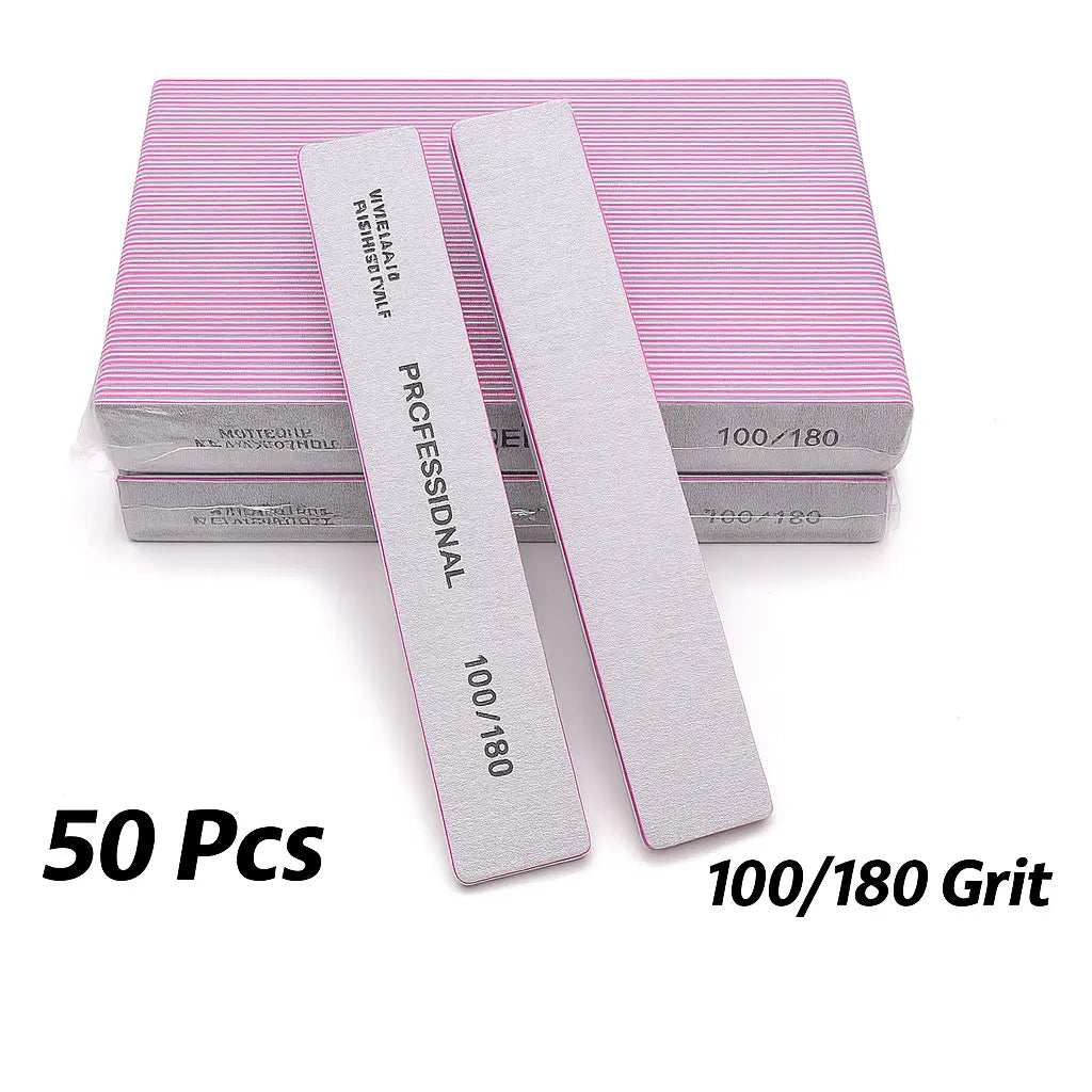 50/25 Pcs/Pack Professional Washable Nail Files 100 To 180 Half Moon Strong Sandpaper Durable File Nails Tools Manicure Supplies - Novarashop