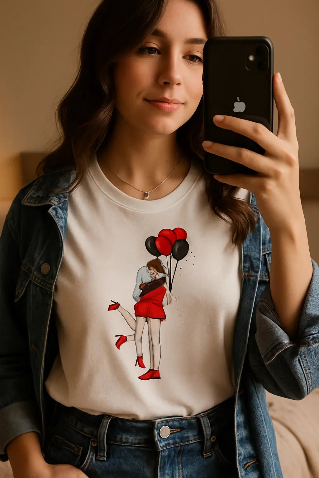 Balloon Print Women Black Tshirt Novarashop