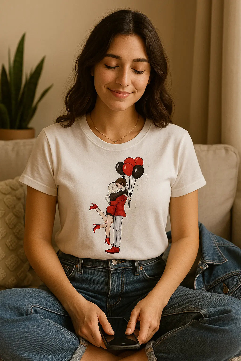 Balloon Print Women Black Tshirt Novarashop