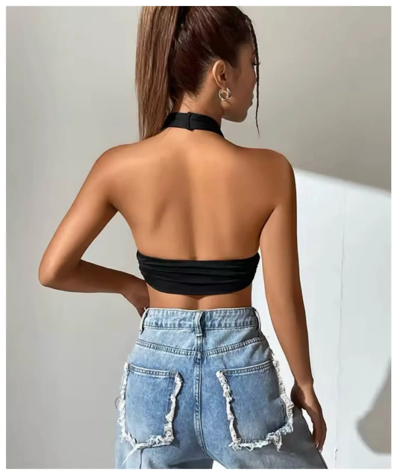 Sleeveless Backless Deep V-neck Halter Top Women Summer 2025 Club Party Sexy Solid Color Crop Tops Streetwear Y2K Clothes - Novarashop