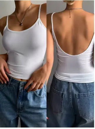 Women Backless Cami Crop Top Summer Solid Color Casual Sleeveless Top Streetwear Y2K Clothes - Novarashop