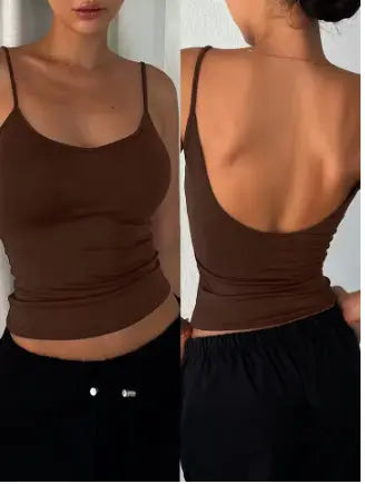 Women Backless Cami Crop Top Summer Solid Color Casual Sleeveless Top Streetwear Y2K Clothes - Novarashop