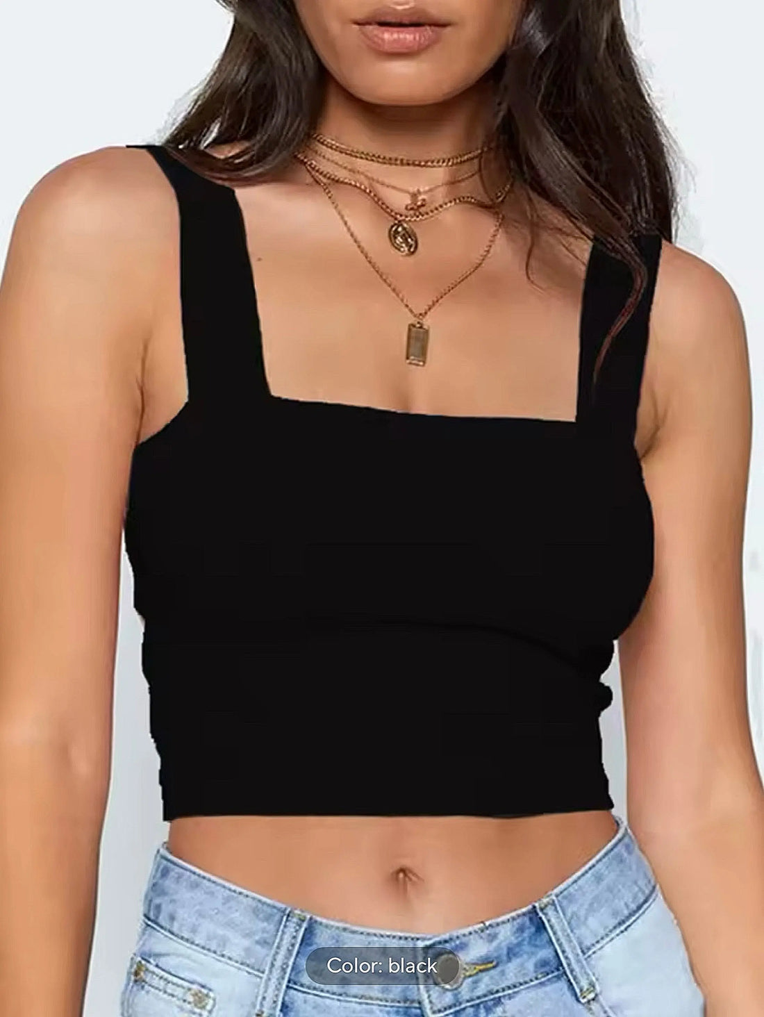 Square Neck Sleeveless Summer Crop Top White Women Black Casual Basic T Shirt Off Shoulder Cami Sexy Backless Tank Top - Novarashop