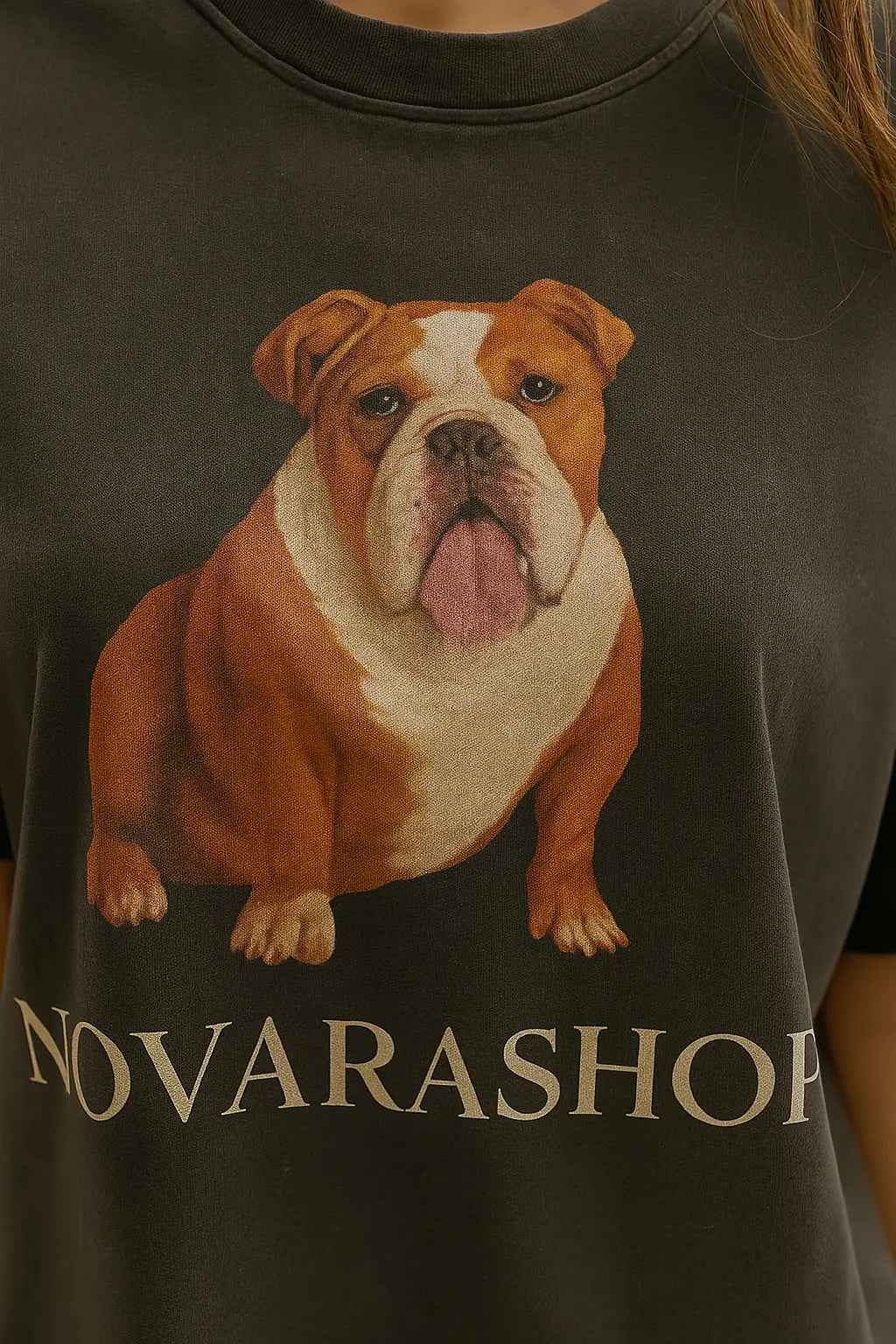 100% Cotton Bulldog T-shirt Unisex Vintage Novarashop Logo Embroidery Design Short Sleeve Street Trend