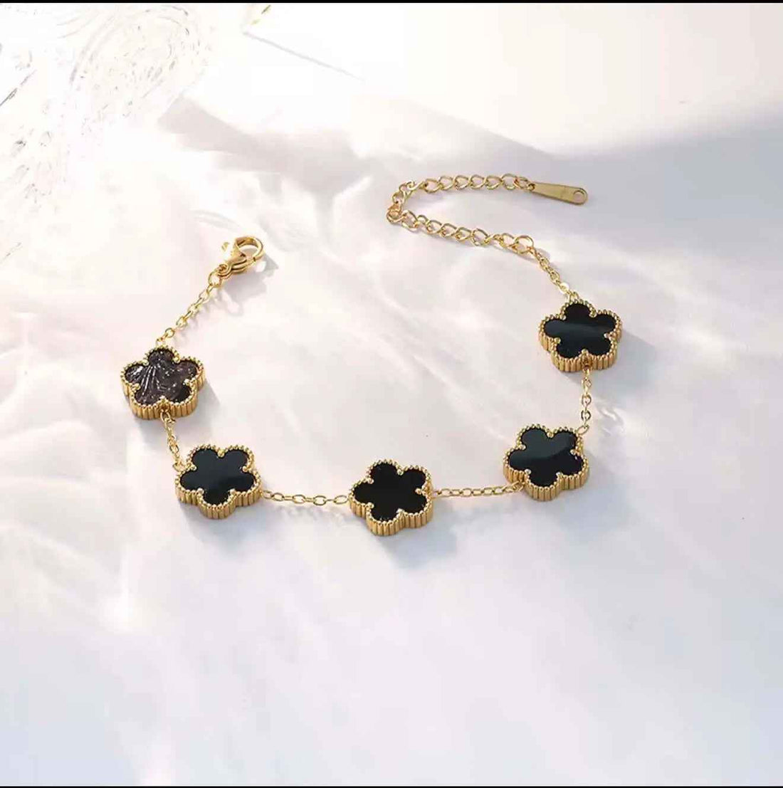 Flower Shape Bracelet for Women - Adjustable Luxury Five Leaf Flower Jewelry Gift in Stainless Steel