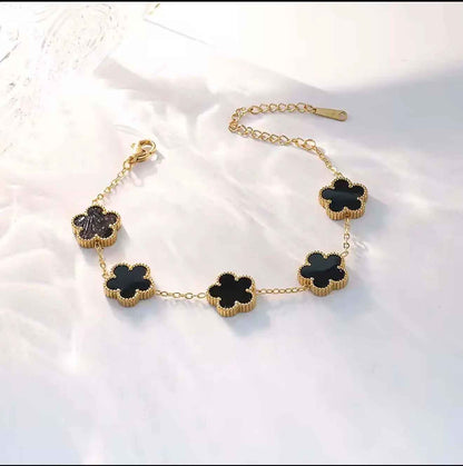 Flower Shape Bracelet for Women - Adjustable Luxury Five Leaf Flower Jewelry Gift in Stainless Steel